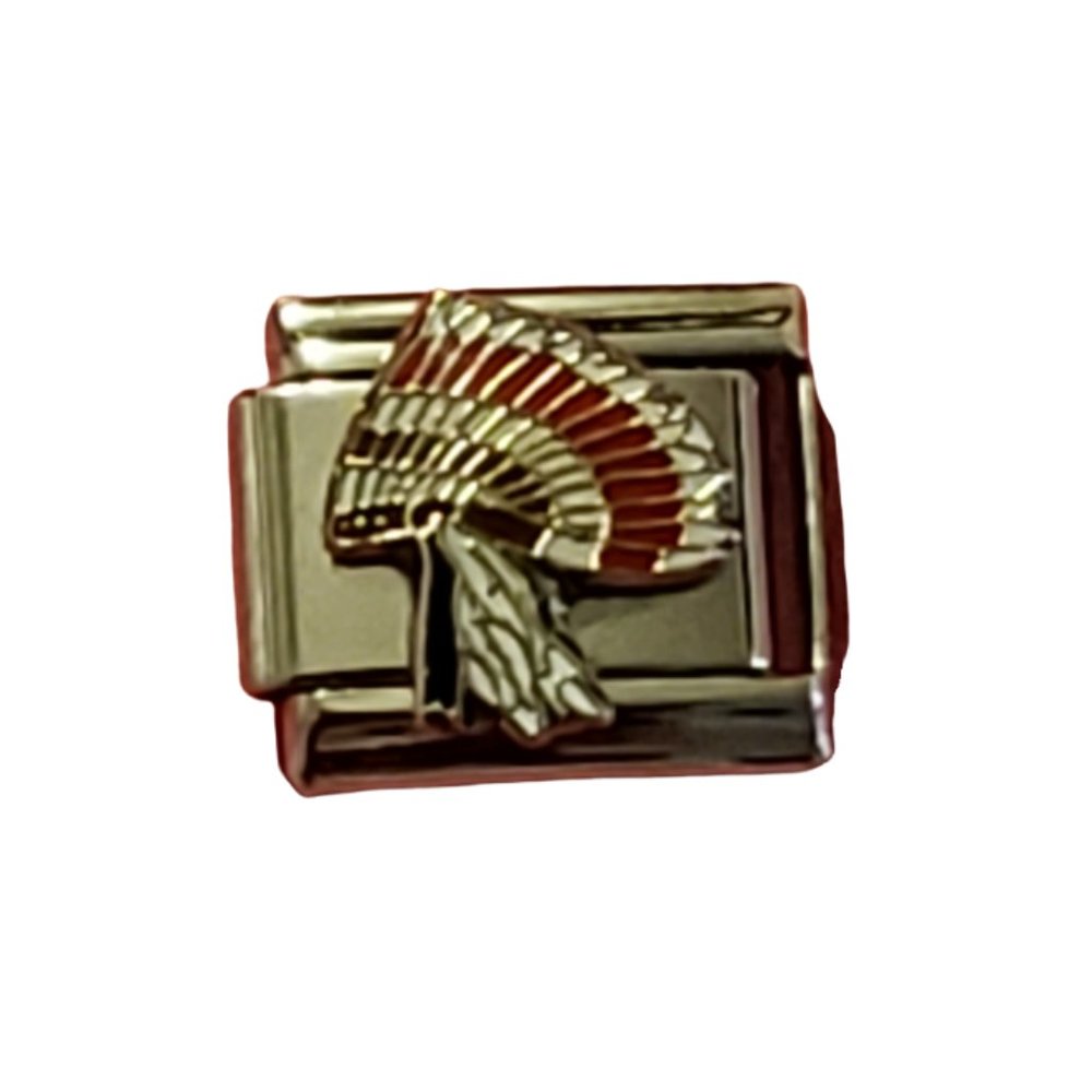 Indigenous People's Headdress 9mm Italian Charm Bracelet link, Unisex